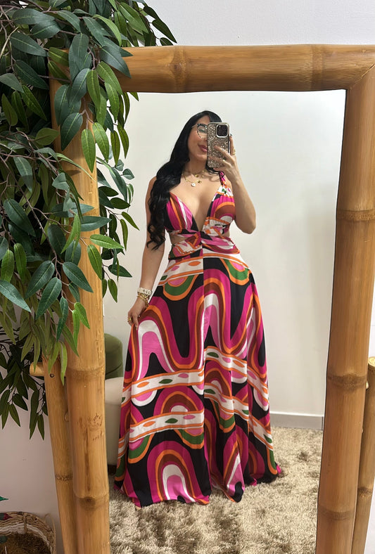Magenta Tropical Maxi Dress