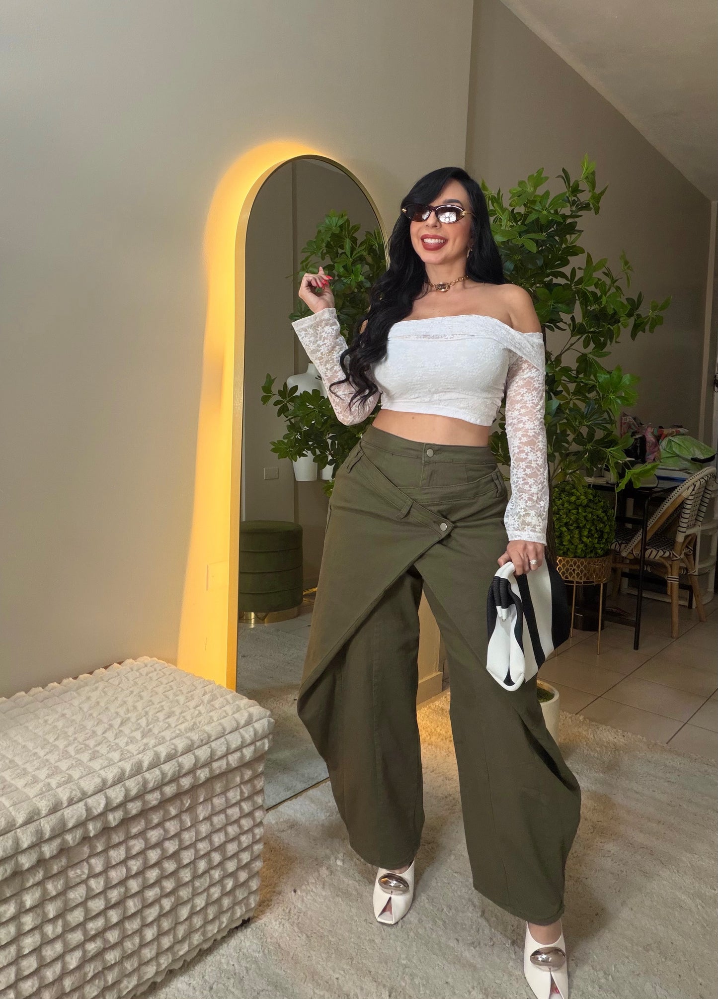 Green Olive Barrel Asymmetric Pant