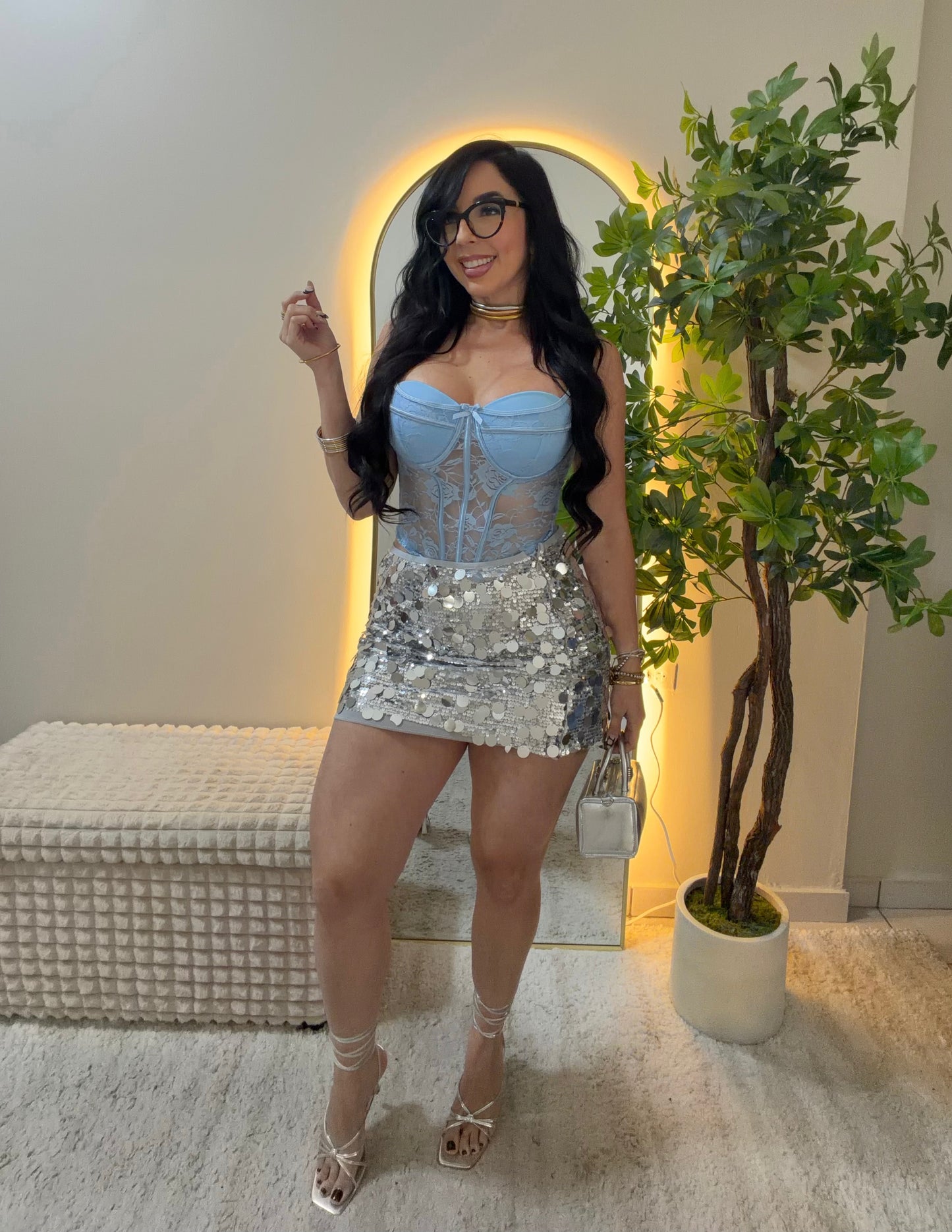 Sequin Party Silver Skirt