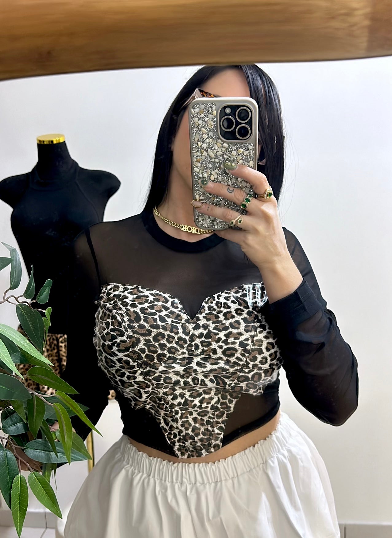 Leopard mesh top