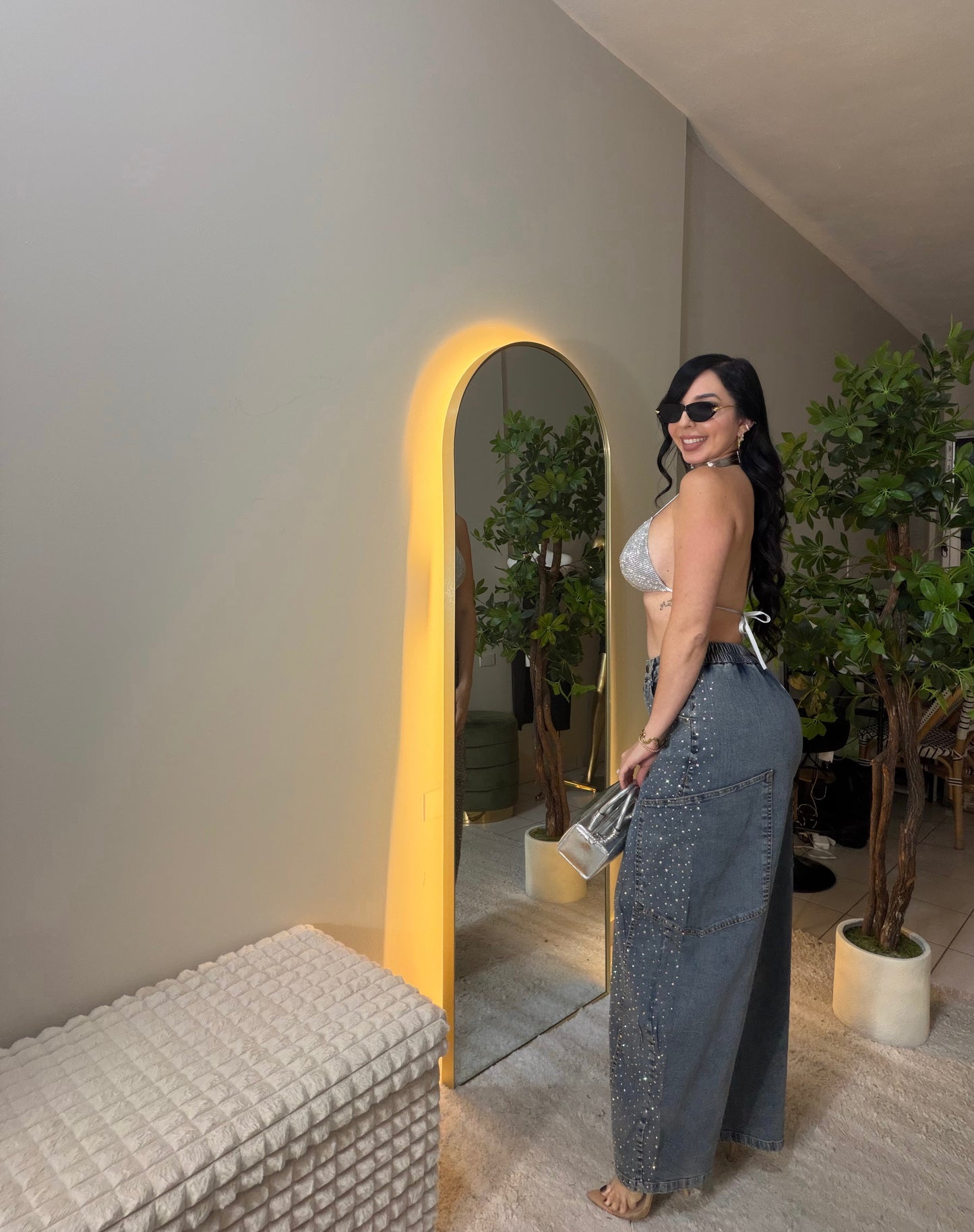 Rhinestone Barrel Jean