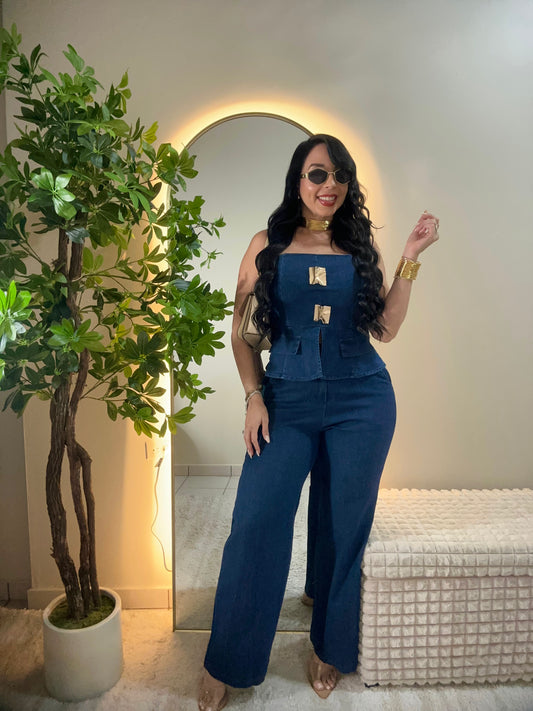 Gold Detail Denim Set