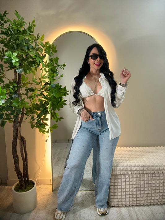 Rhinestone & Metal Details Jean