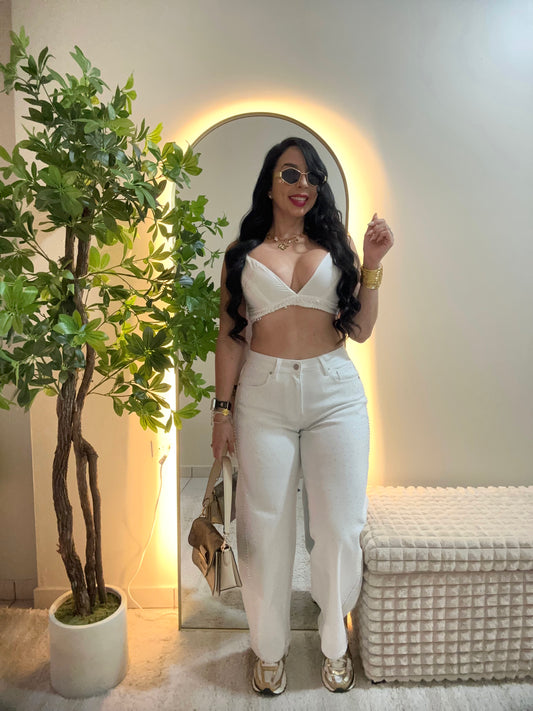 Rhinestone Barrel white  jeans