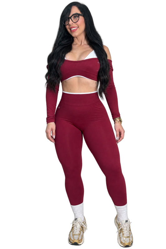 Evian Activewear Wine/White Set