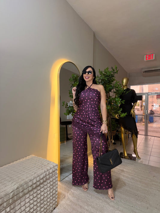 Plum Polka dots Jumpsuit