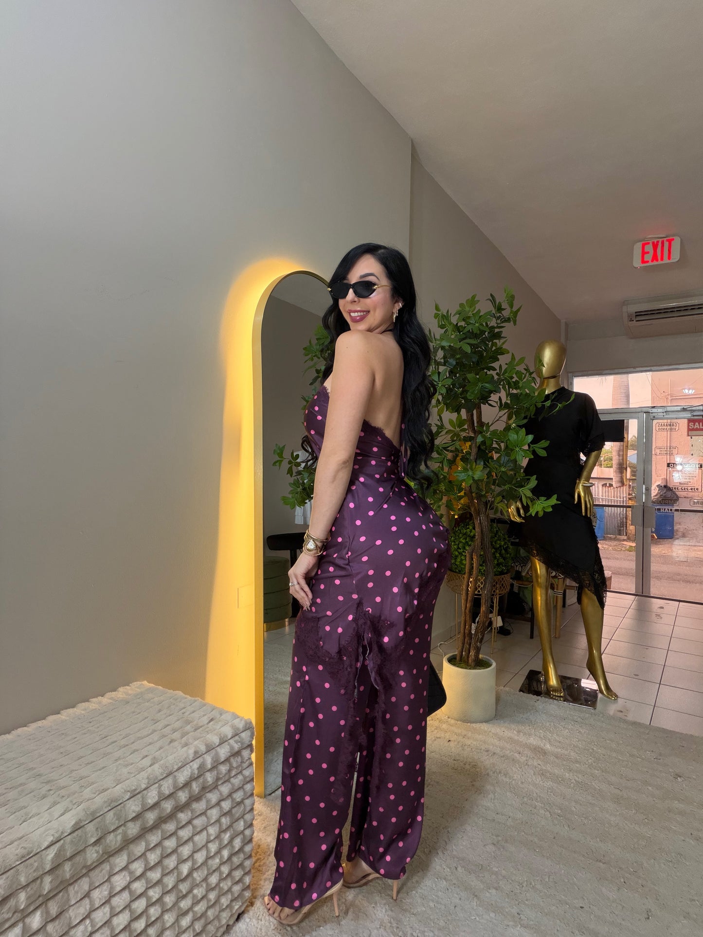 Plum Polka dots Jumpsuit