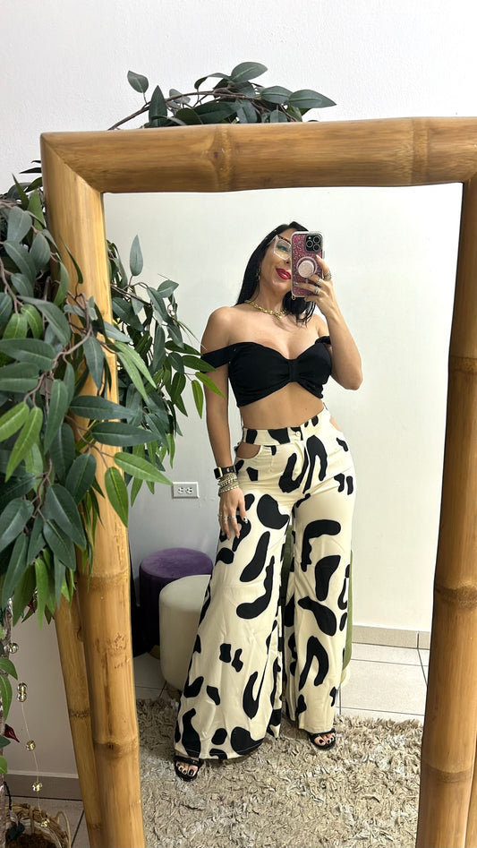 Cute cow print cut out pants