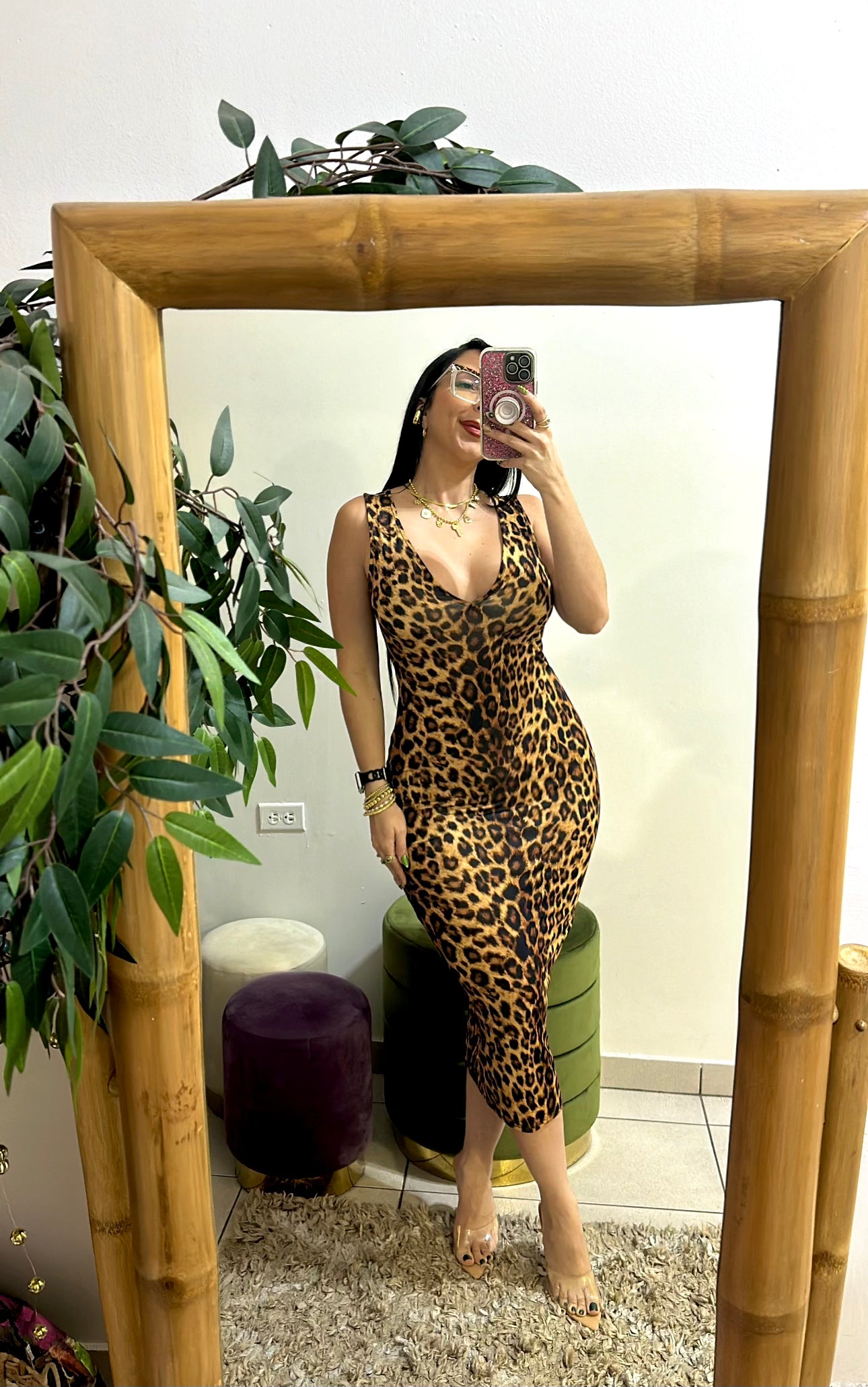 Animal print midi dress